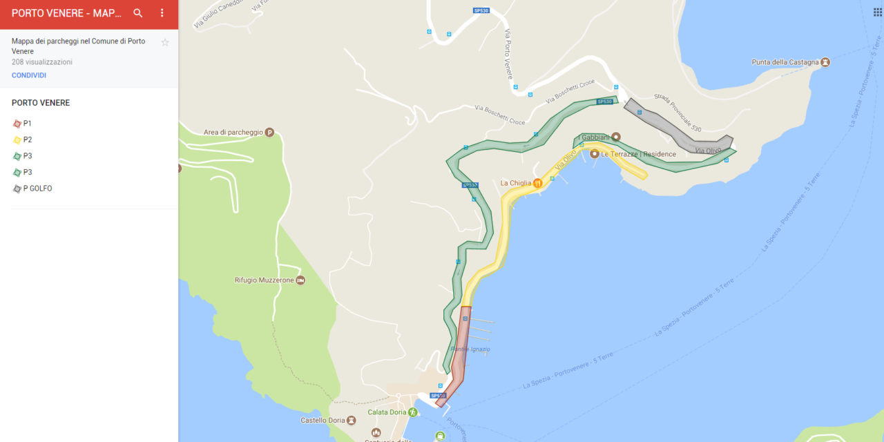 La mappa dei parcheggi di Porto Venere